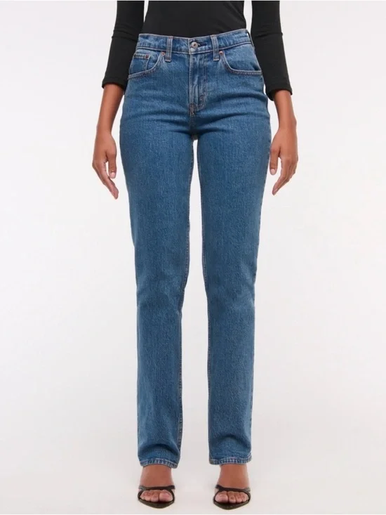 Abercrombie Curve Love Mid Rise 90s Straight Jean Dark Blue, Size 31 Short - Picture 2 of 10